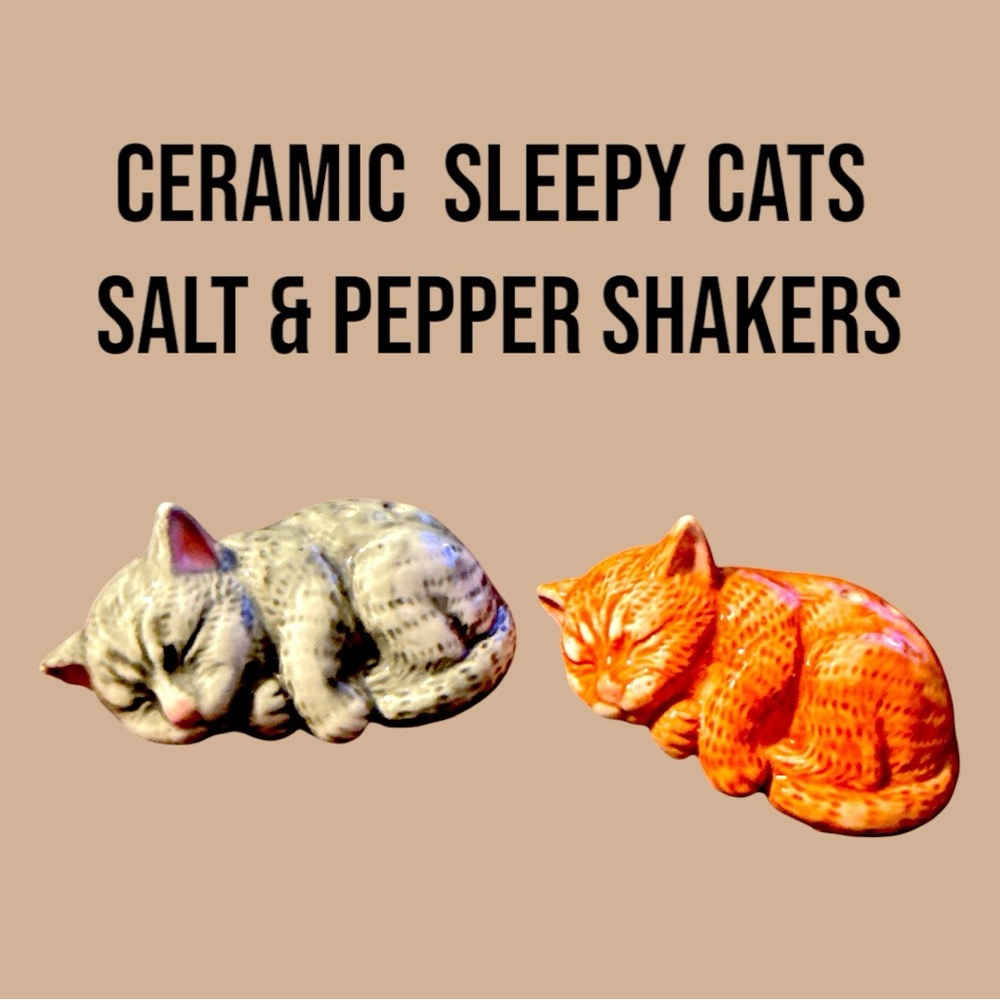 Ceramic Sleepy Cats Salt & Pepper Shakers - Gray and Orange NWOT